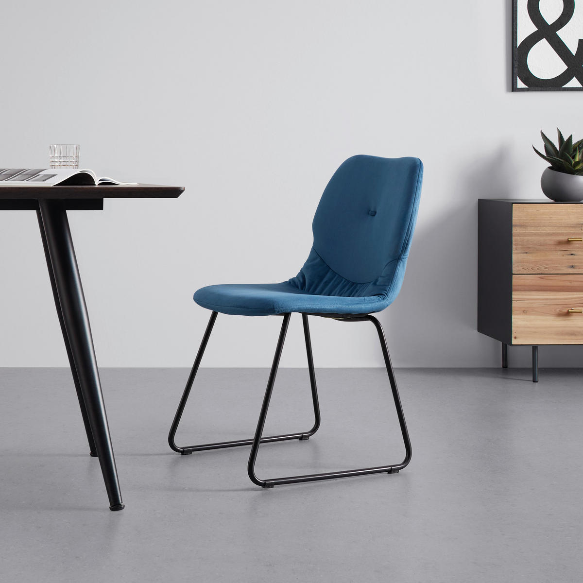 STUHL Alica Blau Samt Gepolstert - Blau, Holz (46/83/57cm) - Bessagi Home