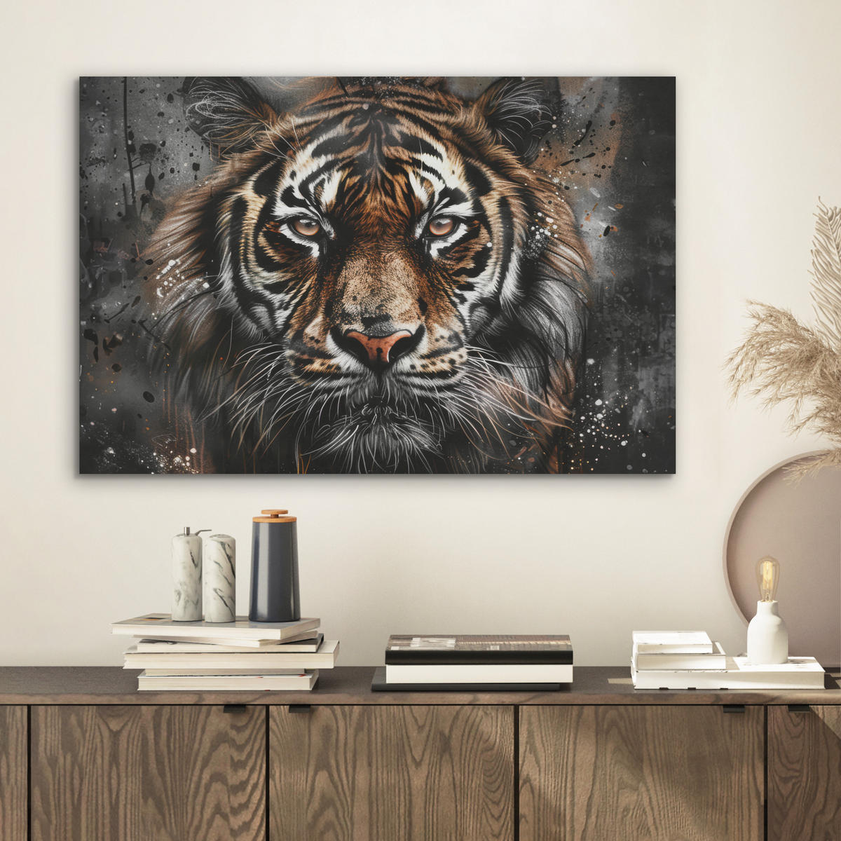 AKUSTIKBILD Tiger - Tiere - Porträt - Luxus - Schwarz Wanddeko 70x50 cm - Braun, Kunststoff (70/50/0.9cm) - MuchoWow