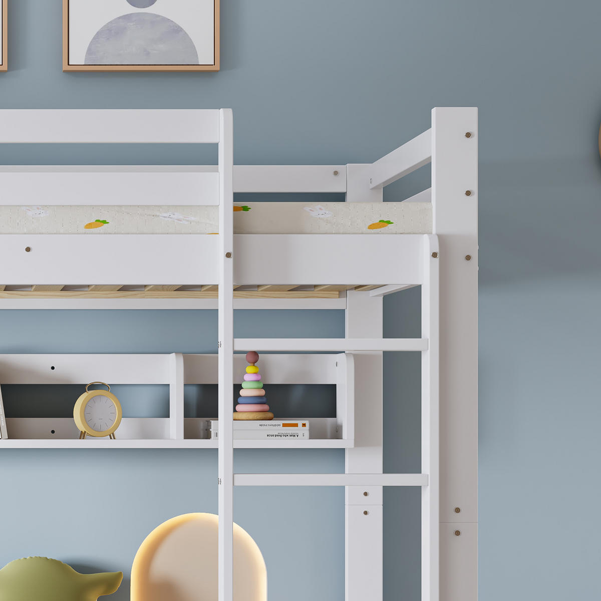 ETAGENBETT 90/200 cm & 90/200 cm in Weiß Kinderbett mit Ausziehbett, Regal und Leiter - Weiß, Holzwerkstoff (90/200cm) - STILVORA