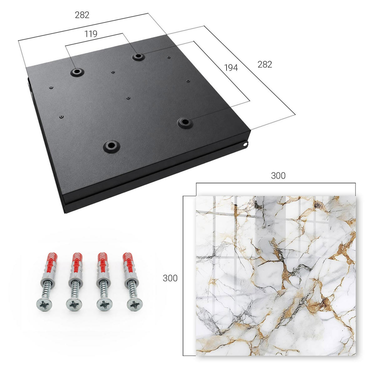 SCHLÜSSELBOX Schwarz 30x30 cm- Türöffnung nach rechts - Marmor-Eleganz - Weiß, Metall (30/30/5cm) - TULUP