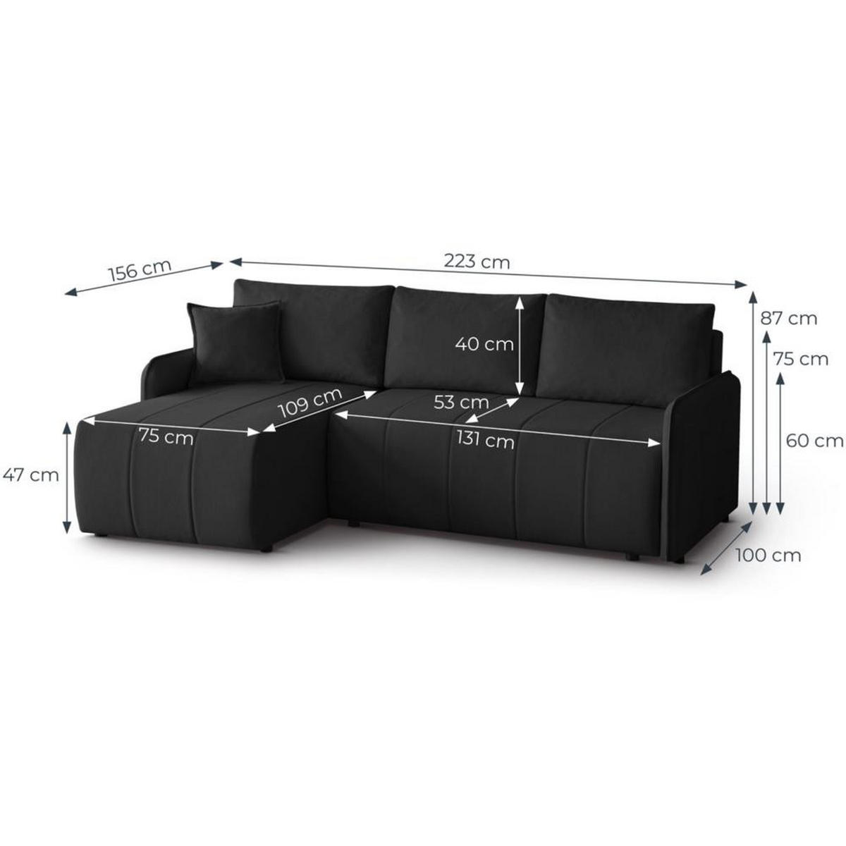 ECKSCHLAFSOFA Capri schwarz - Schwarz, Kunststoff/Textil (223/156cm) - Beautysofa
