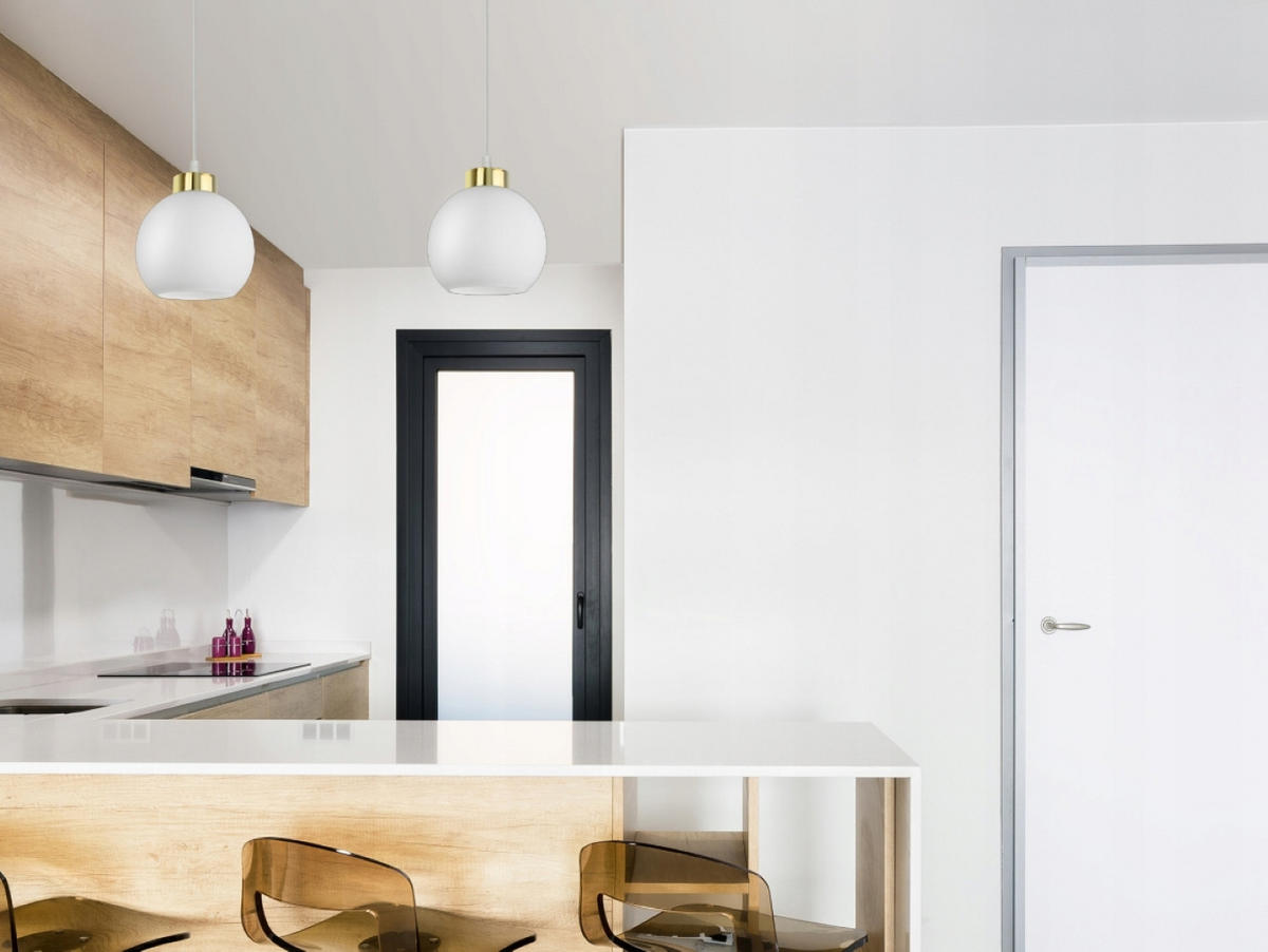 PENDELLEUCHTE GOLDGLAS - Goldfarben/Weiß, Glas/Metall (14/14/80cm) - kiki design