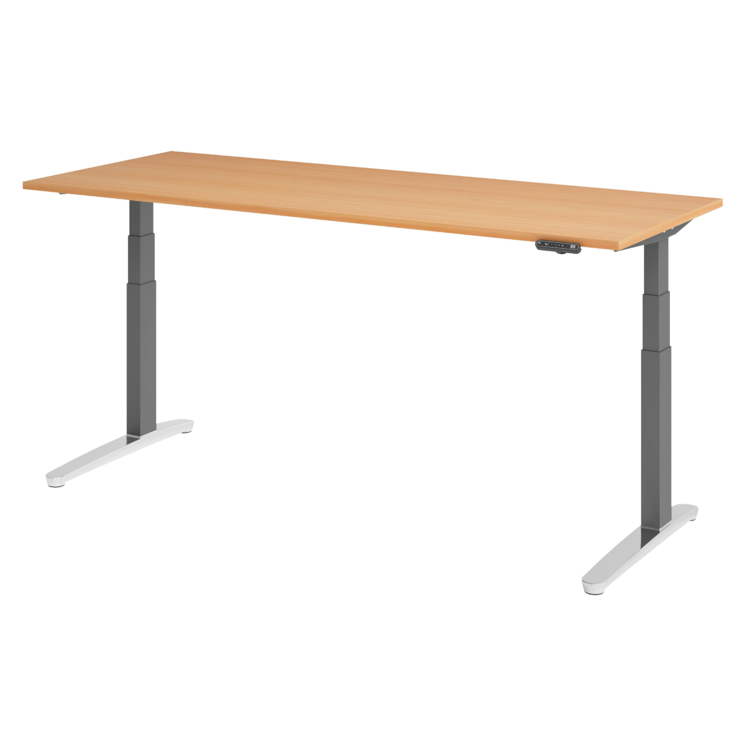 SCHREIBTISCH elektrisch XBHM 80/200/74 cm in Buchefarben/Graphitfarben/Alu poliert - Buchefarben/Silberfarben, Holzwerkstoff (80/200/74cm) - bümö