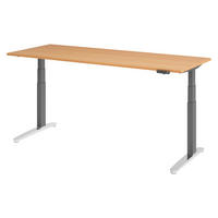 SCHREIBTISCH elektrisch XBHM 80/200/74 cm in Buchefarben/Graphitfarben/Alu poliert - Buchefarben/Silberfarben, Holzwerkstoff (80/200/74cm) - bümö