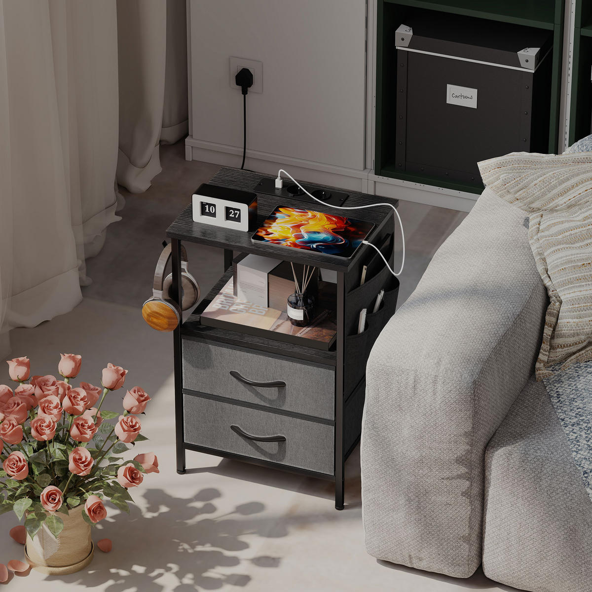 BEISTELLTISCH Spanplatte Stahl Schwarz - Schwarz, Holzwerkstoff/Kunststoff (40/30/60cm) - HOMCOM