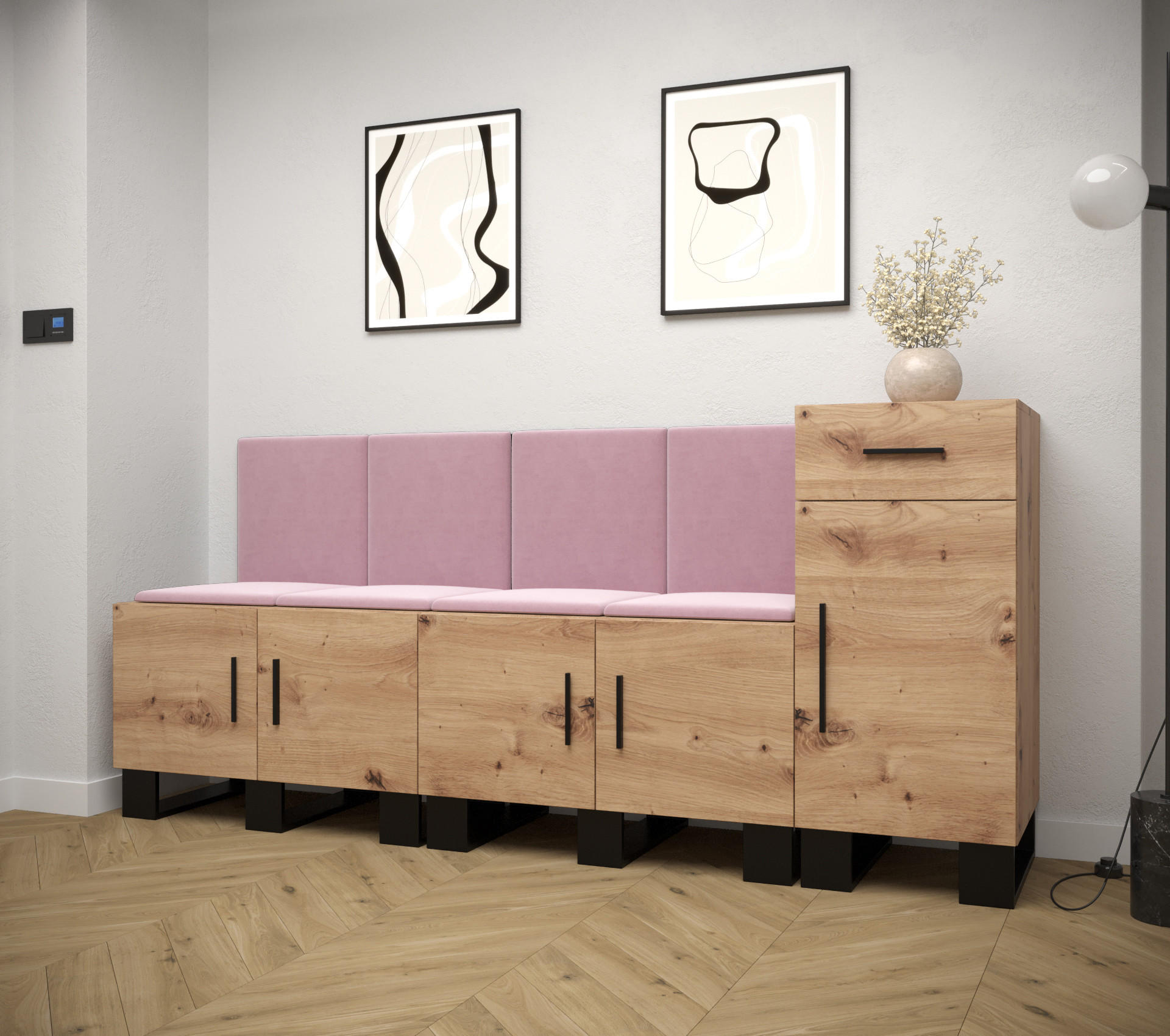 GARDEROBEN-SET 95/210/45,6 - Pink/Schwarz, Holz/Kunststoff (210/95/45.6cm) - Abiks Möbel