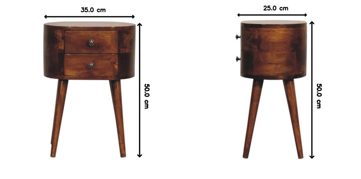 NACHTTISCH Mini, 2 Schubladen, Nordische Beine, Brown - Kastanienfarben/Messingfarben, Holz/Metall (35/50/25cm) - Artisan Furniture