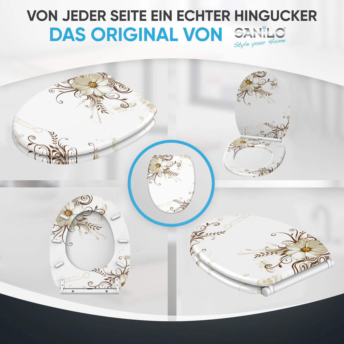 WC-SITZ mit Absenkautomatik & Top Fix Flower - Braun, Holzwerkstoff (37.7/5.5/48cm) - Sanilo