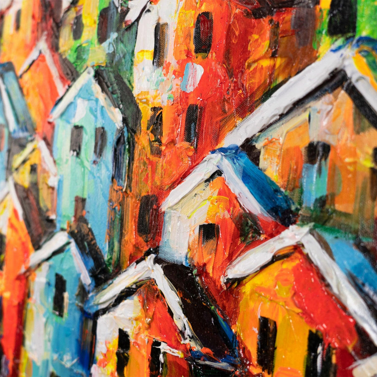 GEMÄLDE Farbenfrohe Stadt auf Keilrahmen 115x50 cm - Multicolor, Holz (115/50cm) - YS-art gallery