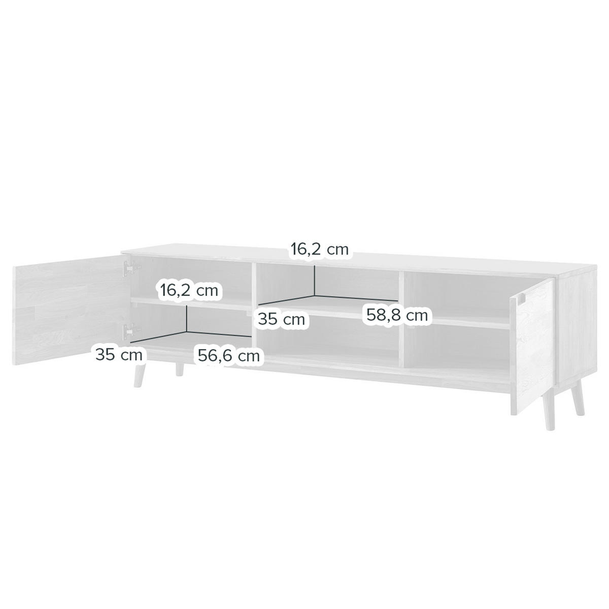 TV-LOWBOARD - Eiche massiv - Eiche - Eichefarben/Braun, Eichenholz/Holz (180/54/39cm) - home24