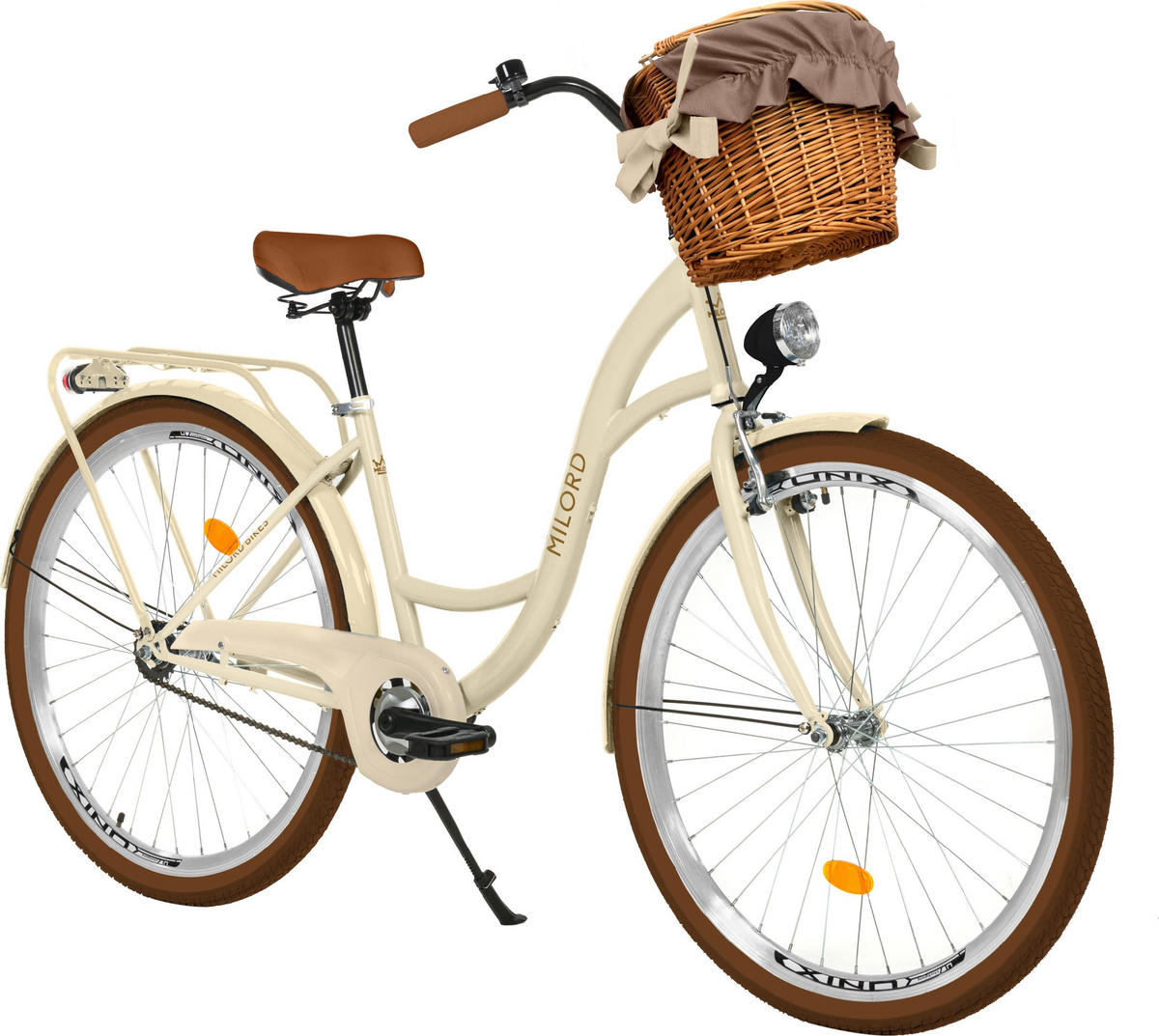 CITY-FAHRRAD Milord mit Weidenkorb, 26 Zoll, Braun-Creme, 1-Gang - Creme/Braun, Metall (46cm) - Milordbikes