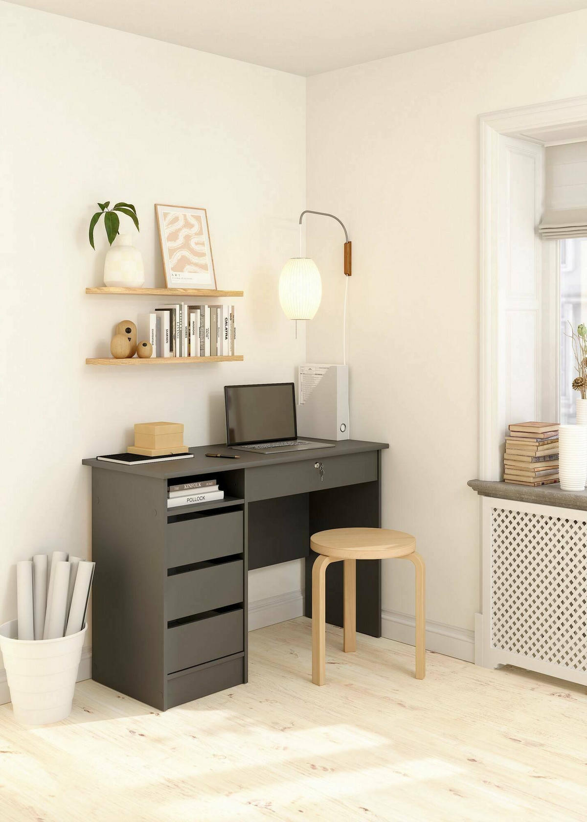 SCHREIBTISCH Grau 48.5/109.3/75.6 cm - Grau, Holzwerkstoff (48.5/109.3/75.6cm) - DMORA