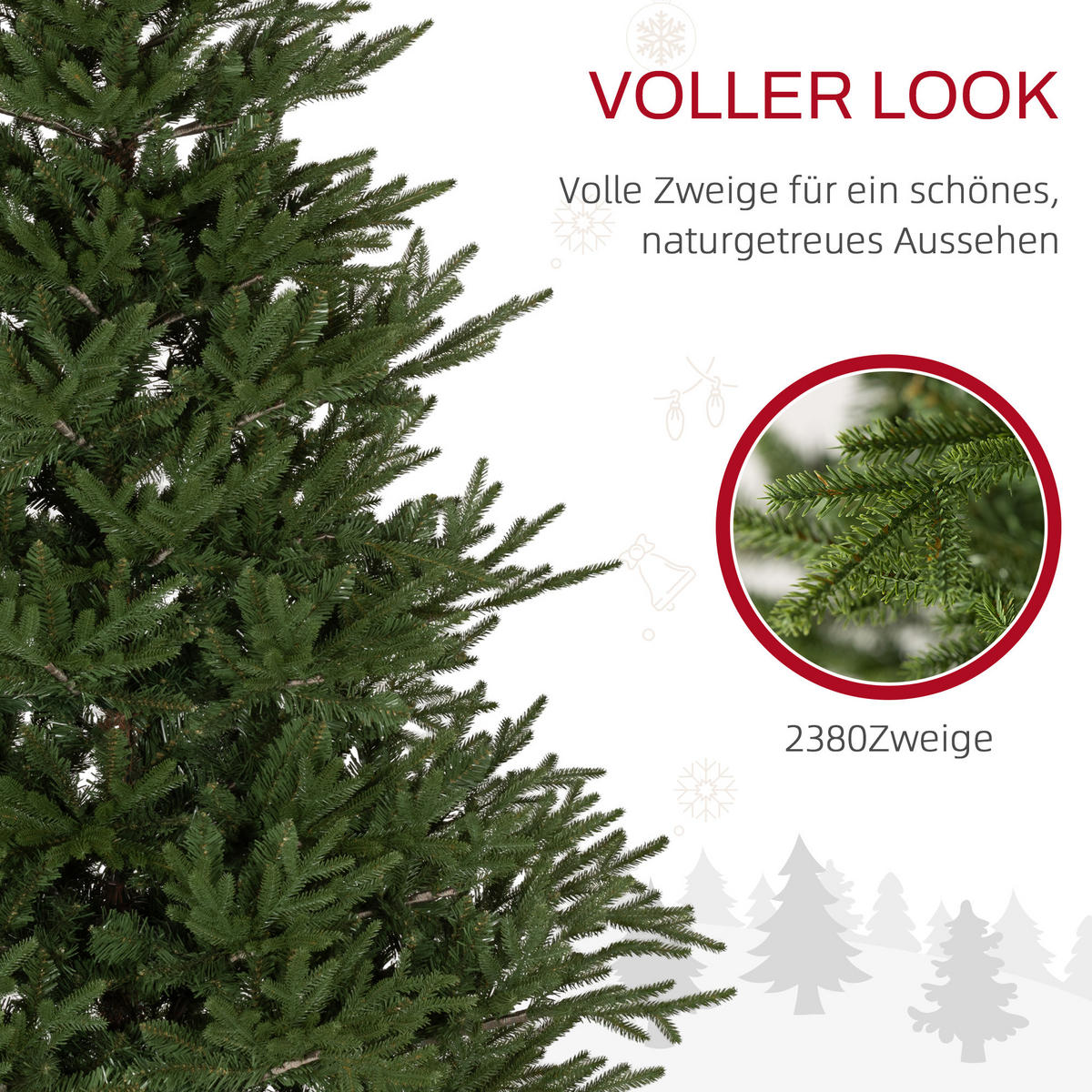 KÜNSTLICHER Weihnachtsbaum, 183 cm Christbaum mit 2380 Spitzen, Metallständer - Grün, Kunststoff (183cm) - HOMCOM