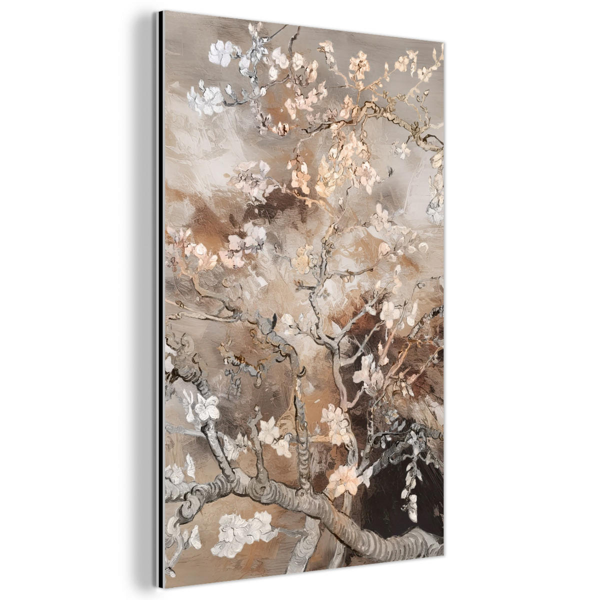 METALLBILD Mandelblüte - Kunst - Van Gogh - Beige - Abstrakt 60x90 cm - Braun, Metall (60/90cm) - MuchoWow