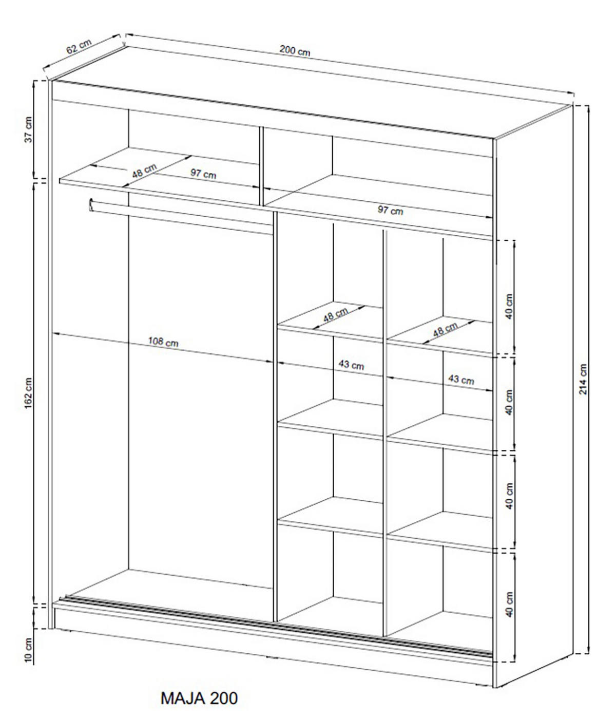 SCHIEBETÜRENSCHRANK Maja IX weiß 200 / 62 /214cm - Weiß, Holz/Holzwerkstoff (200/214/62cm) - Feldmann-Wohnen