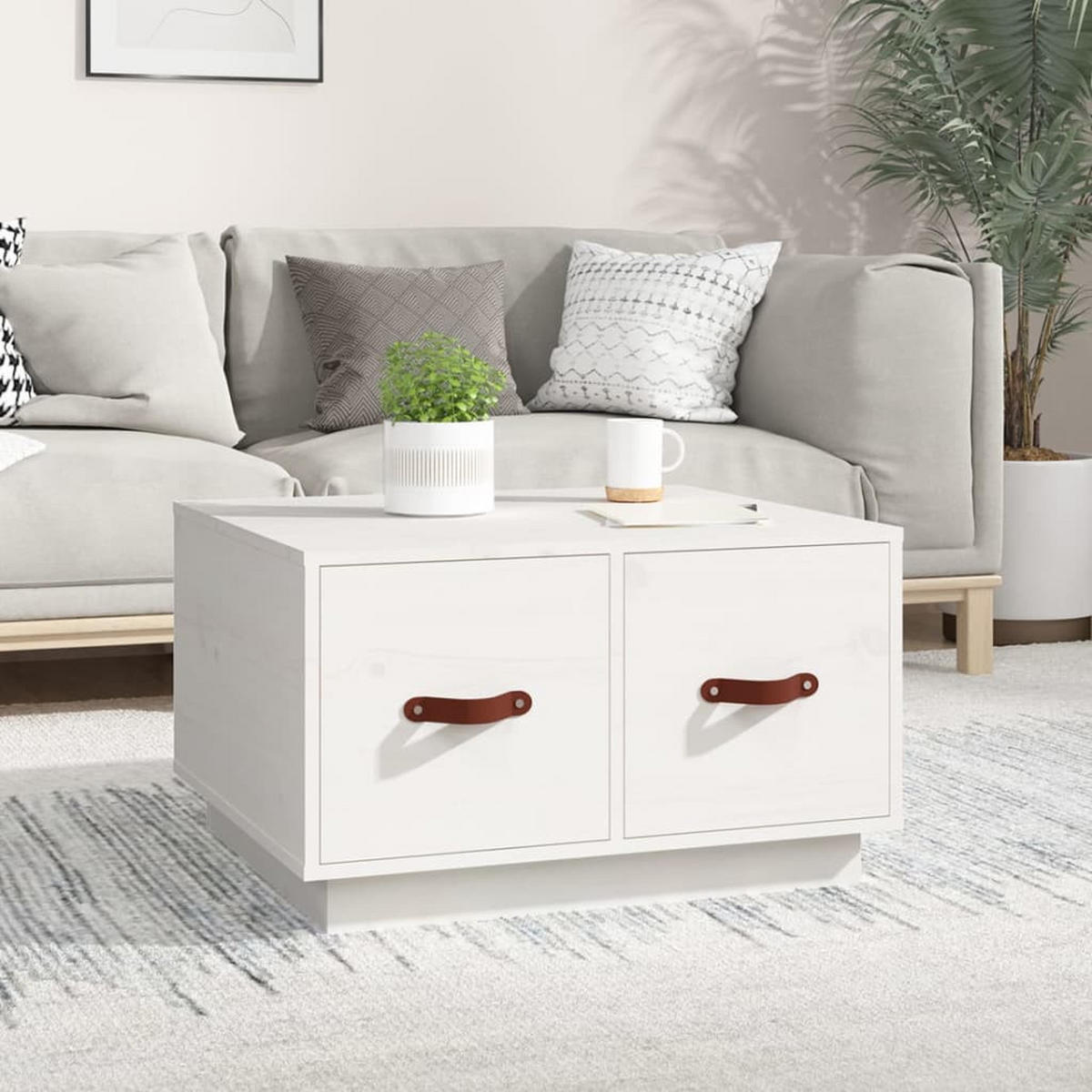 COUCHTISCH Weiß 60x53x35 cm Massivholz Kiefer - Weiß, Holz (60/53/35cm) - furnicato