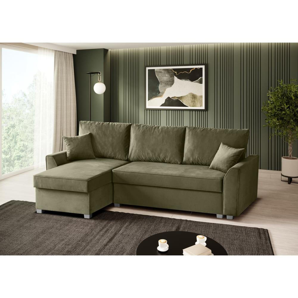 ECKSCHLAFSOFA Teramo oliv - Schwarz/Olivgrün, Kunststoff/Textil (235/150cm) - Beautysofa