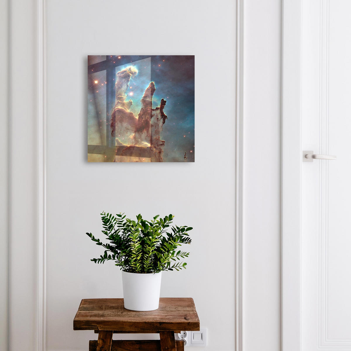 SCHLÜSSELBOX Weiß 30x30 cm – Türöffnung nach rechts - Kosmische Vision - Blau, Metall (30/30/5cm) - TULUP