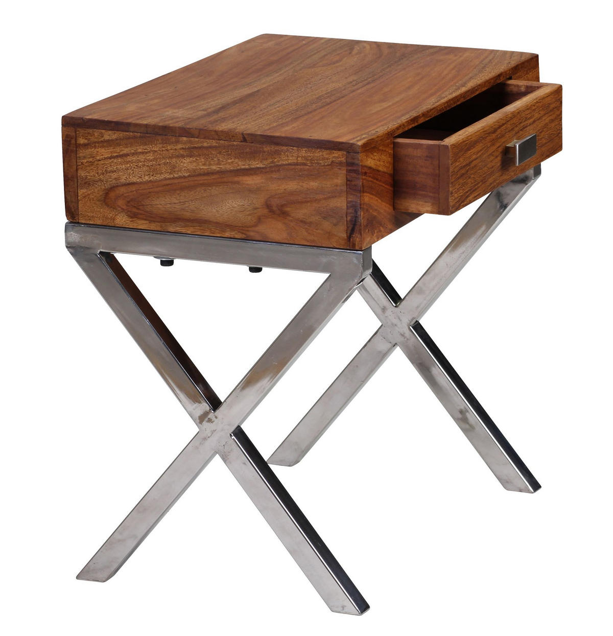 NACHTTISCH – Massivholz, Chrombeine, Landhausstil - Silberfarben/Braun, Holz (45/50/45cm) - KADIMA DESIGN