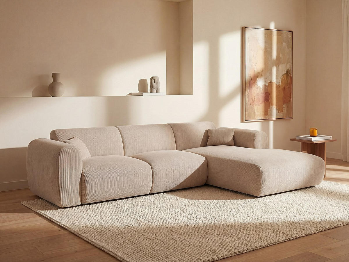 SOFA ohne Schlafmöglichkeit - 5 Personen - Samt, Stoff - Beige - - Beige, Textil (280/165cm) - Vente-Unique