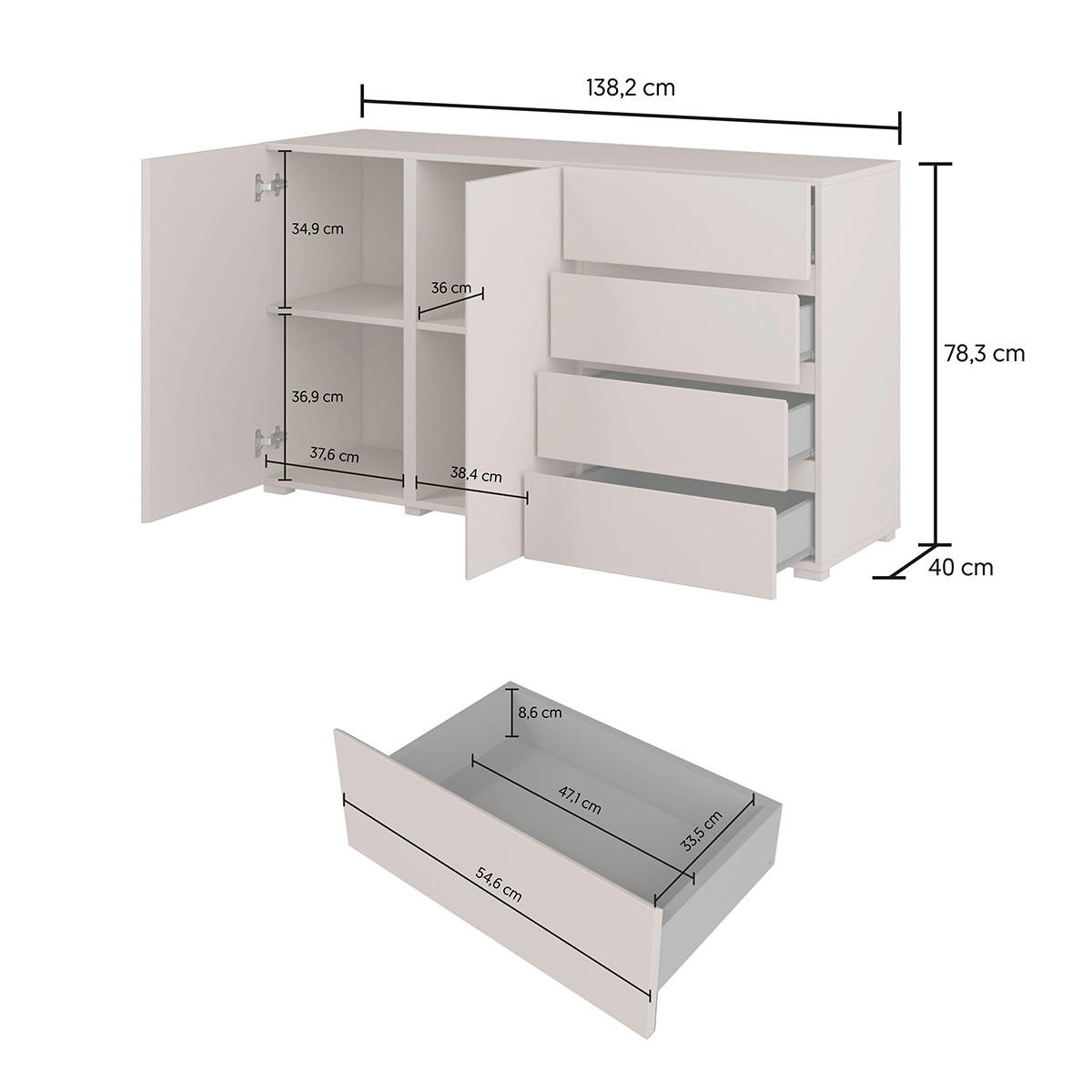 SIDEBOARD Maxis Bílá - bílá, kompozitní dřevo (138/78/40cm) - Petits-meubles