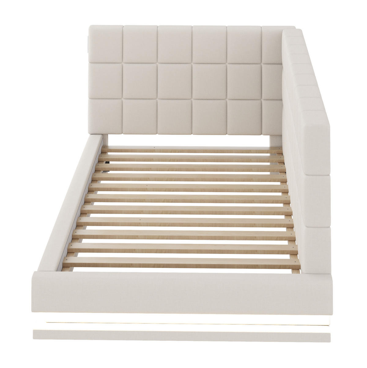 POLSTERBETT 90/200 cm Beige mit LED-Beleuchtung und USB-Anschluss - Beige, Textil (90/200cm) - Flora Grace