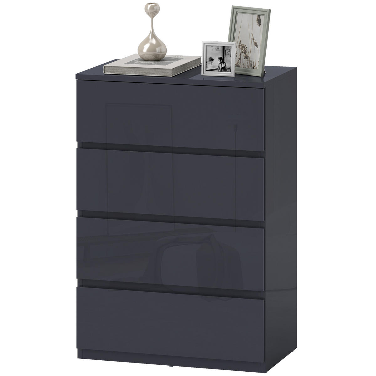KOMOODE DE-12926 4 Schubladen, Hochglanz Grau - Grau, Holzwerkstoff (55/80/34cm) - ComfortXL