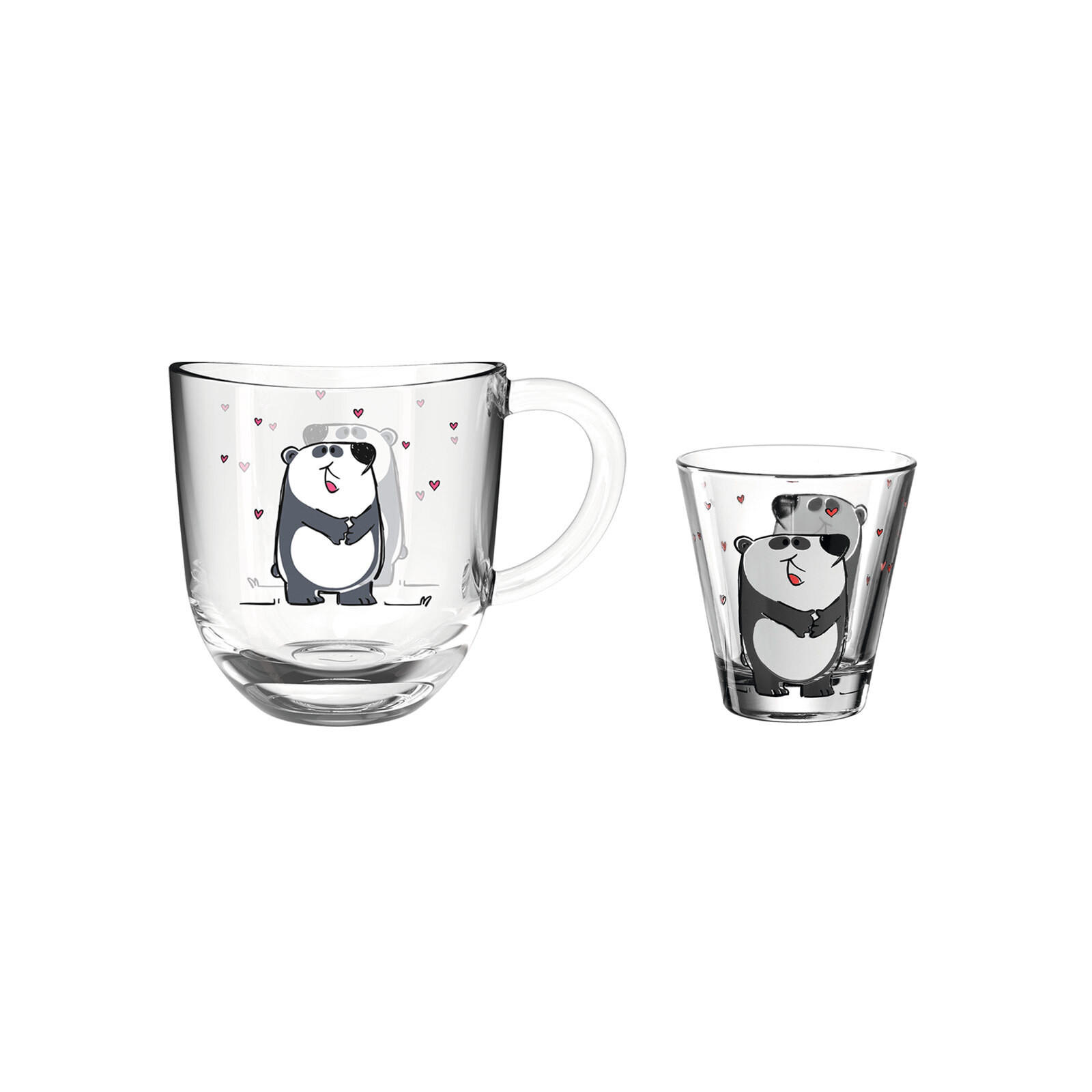 KINDERTASSE UND TRINKGLAS Bambini Panda 2er Set - Schwarz/Weiß, Glas (0.001L) - Leonardo Living