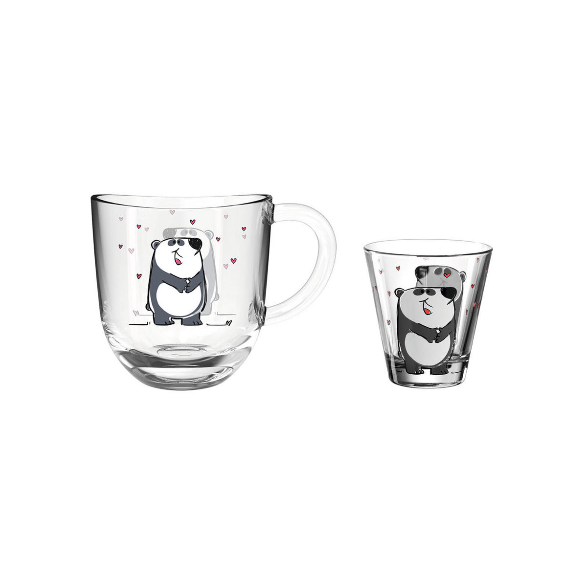 KINDERTASSE UND TRINKGLAS Bambini Panda 2er Set - Schwarz/Weiß, Glas (0.001L) - Leonardo Living