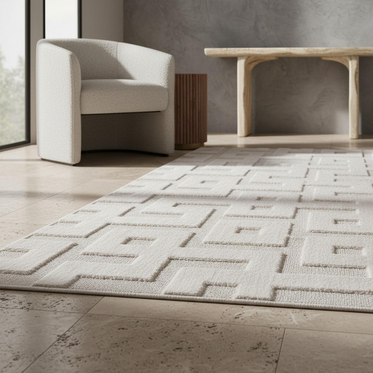 TEPPICH In-/Outdoor Kurzflor Würfelstruktur Design Polypropylen Küche Creme Läufer 80x150 - Beige, Textil (80/150cm) - KADIMA DESIGN