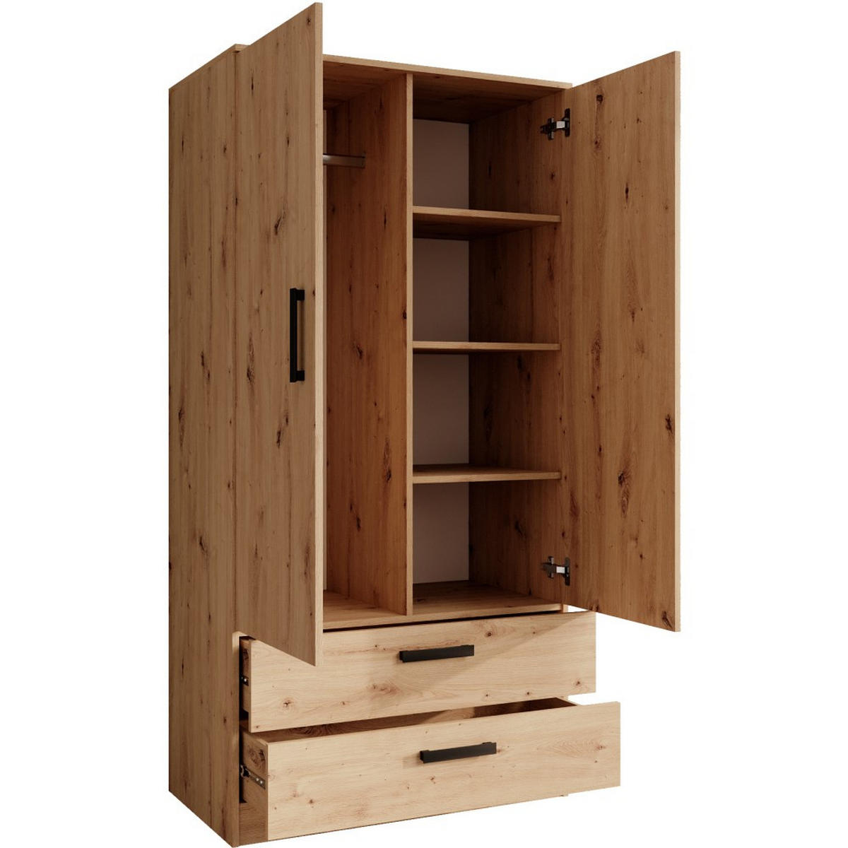 DREHTÜRENSCHRANK Trend, mit Schubladen, eiche Artisan - Schwarz/Eiche Artisan, Holzwerkstoff (90/180/50cm) - Beautysofa