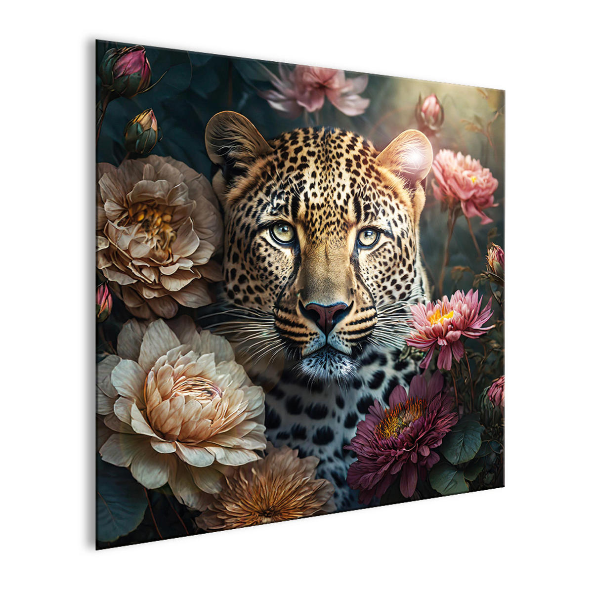 GLASBILD 30×30 cm Leopard Blumen - Rosa, Glas (30/30cm) - artissimo