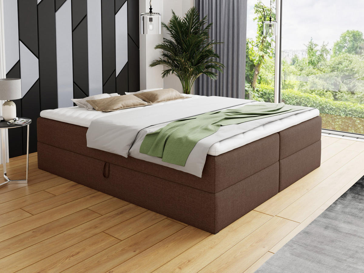 BOXBETT Base - 160x200 - braun (Inari 24, Webstoff) - Schwarz/Braun, Holz/Holzwerkstoff (160/200cm) - Sofnet