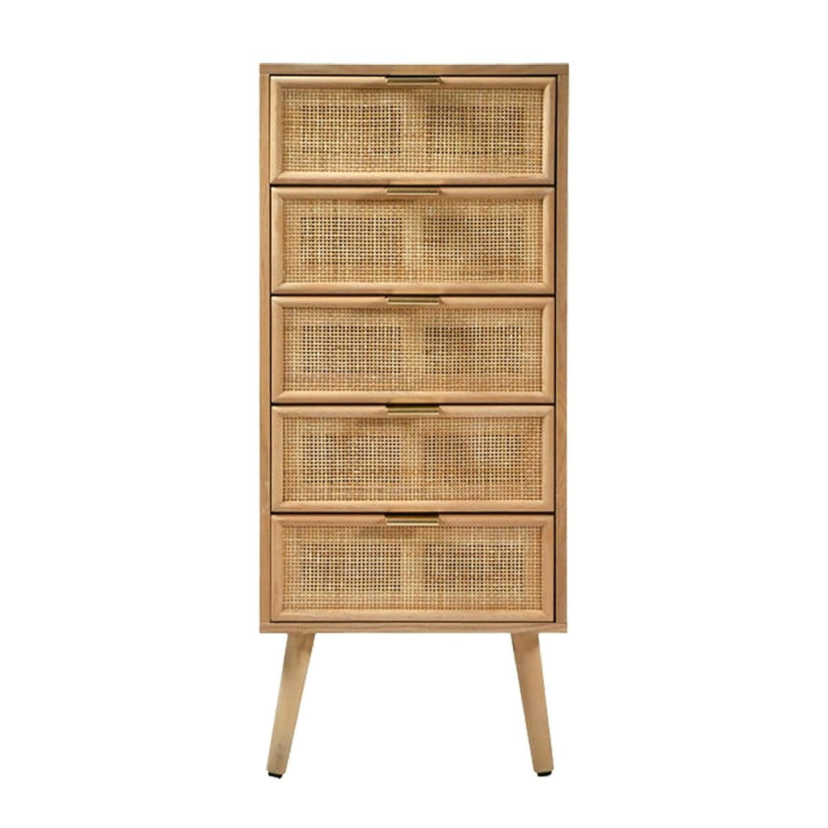 KOMMODE mit 5 Schubladen und Fronten aus natürlichem Rattan - H100,5 cm - Apfelbaumfarben, Holzwerkstoff (42/100.5/36.5cm) - Calicosy