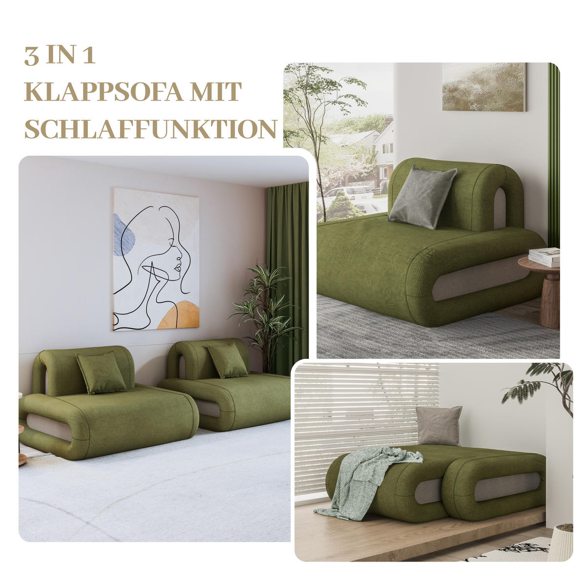 SOFA umwandelbar in Bett grün - Grau/Grün, Textil (110/88/130cm) - Vercart