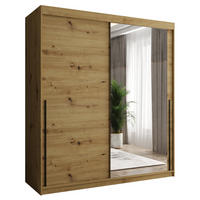 SCHIEBETÜRENSCHRANK mit Spiegel 180 cm Breite Artisan mit schwarzem Griff - Schwarz/Eiche Artisan, Holzwerkstoff (180/200/62cm) - Home Collective