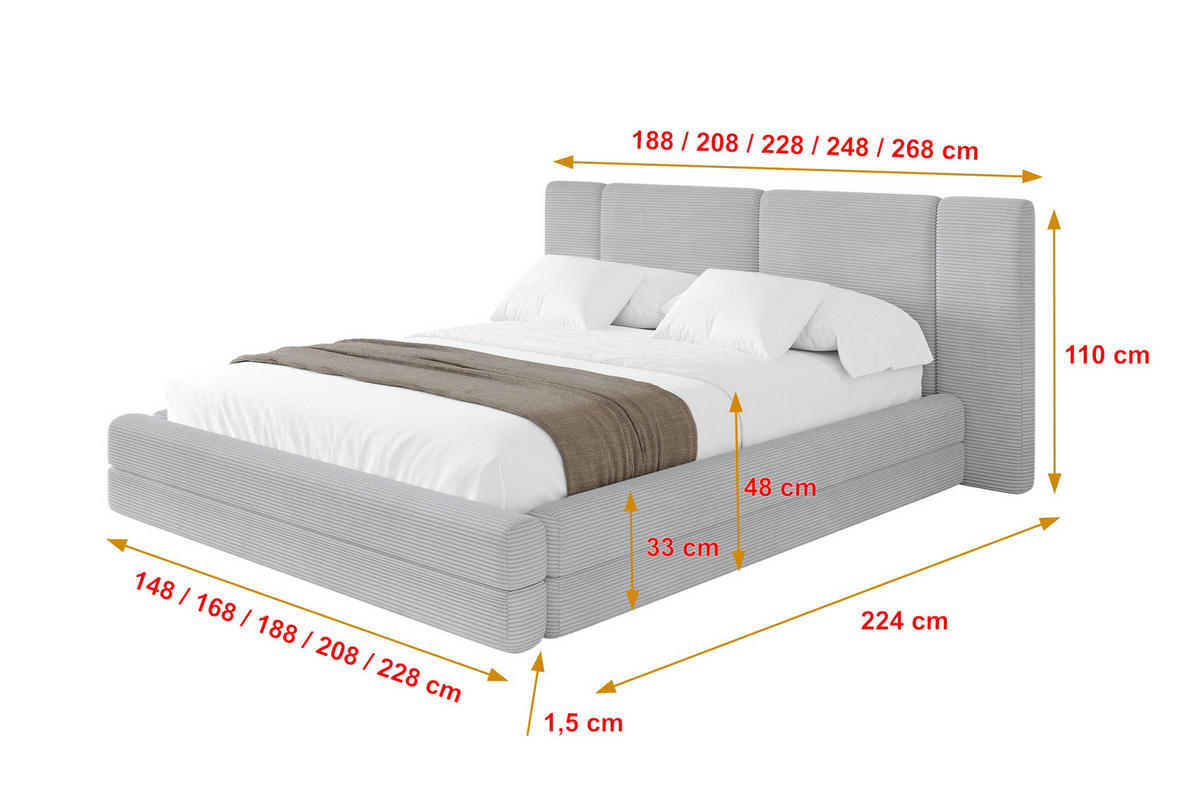 POLSTERBETT mit Bettkasten und Lattenrost, Bett mit Matratze H3/H4 - TEVO 160x200 Grau - Anthrazit, Holzwerkstoff/Textil (160/200cm) - ALTDECOR
