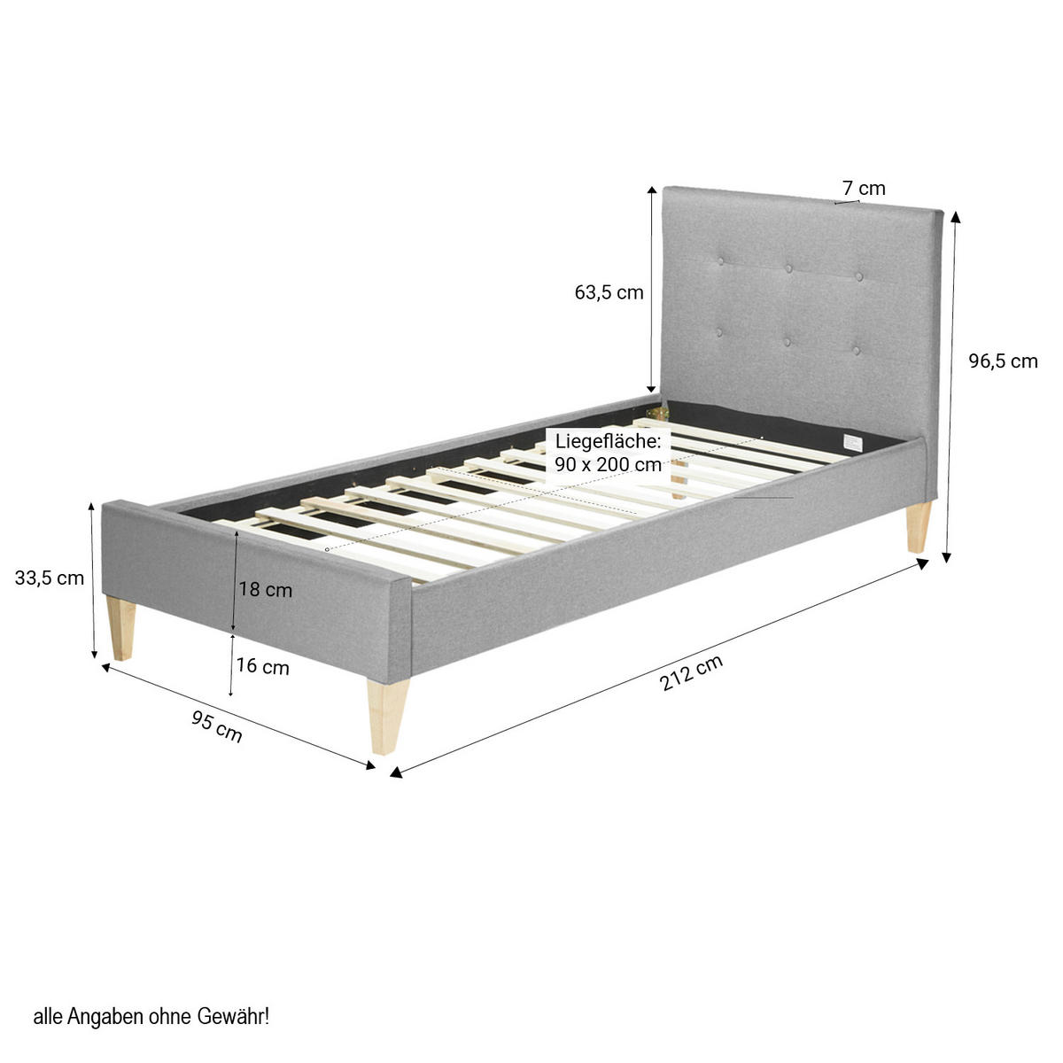 POLSTERBETT mit Lattenrost 90/200 cm in Grau - Grau, Textil (90/200cm) - Homestyle4u