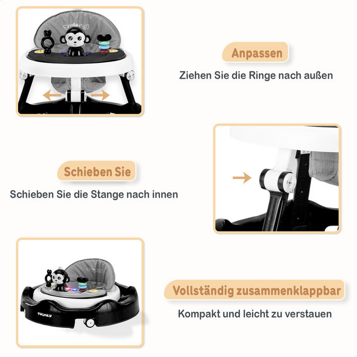 LAUFLERNWAGEN mit Spielset & Bodenmatte Schwarz - Schwarz, Kunststoff (70/70cm) - Twinky