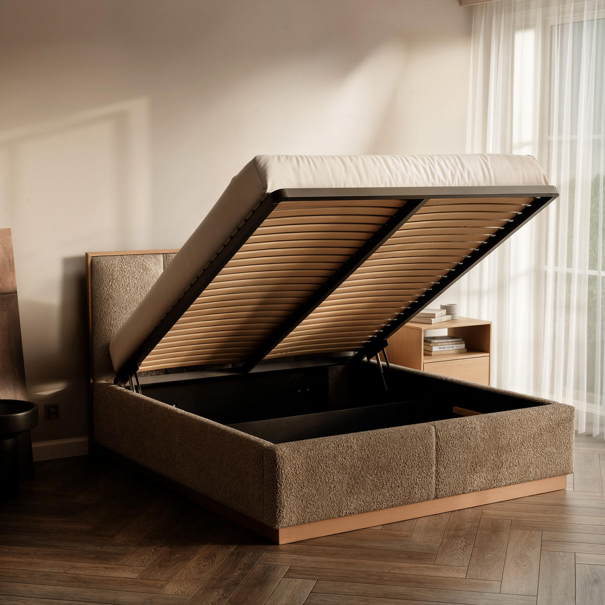 POLSTERBETT RIZZ 160/200 cm Bettkasten, ohne Matratze, Hellbraun - Hellbraun, Textil/Metall (160/200cm) - Idohome