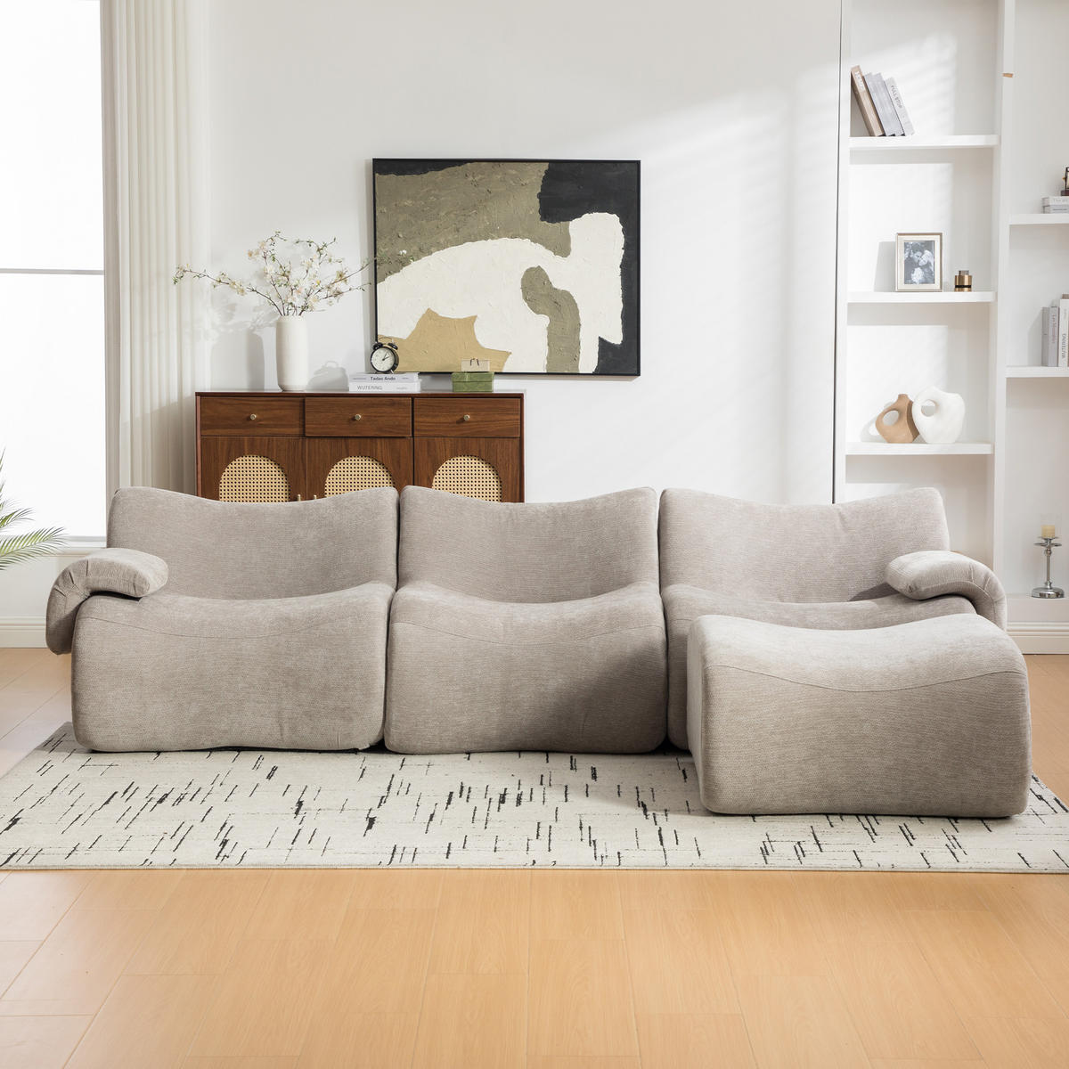 ECKSOFA 284.5/181/72.5 cm Grau Chenille mit 1 Fußhocker - Grau, Textil (284.5/181cm) - Oxeza