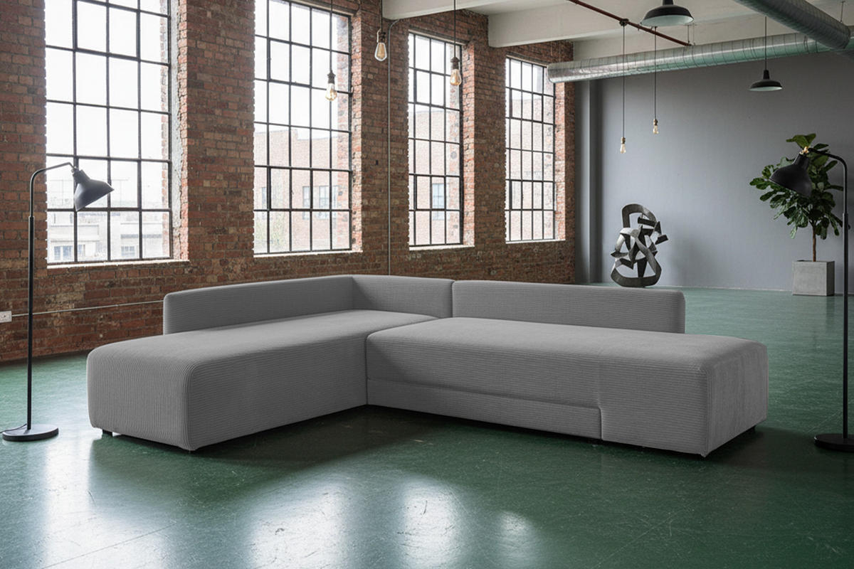 SCHLAFSOFA SADIRA Grau Cord - Schwarz/Grau, Kunststoff/Textil (288/209cm) - KAWOLA