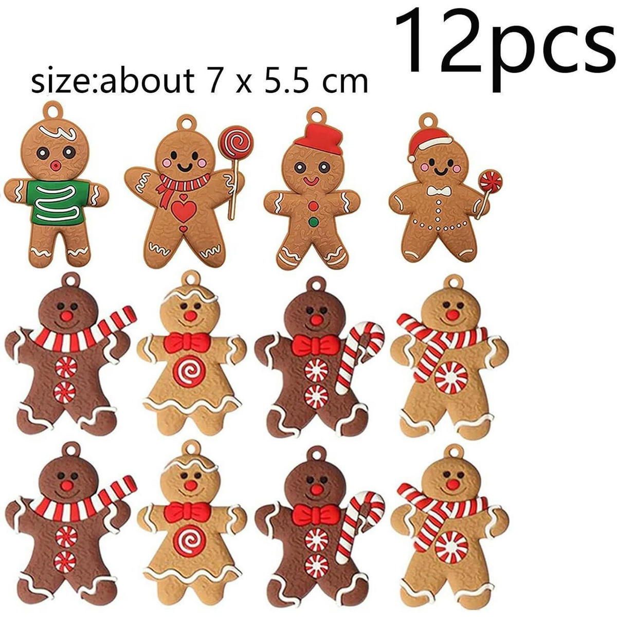 WEIHNACHTSBAUMSCHMUCK Lebkuchenmann 12-teiliges Set - Multicolor, Kunststoff (5.5/1/7cm)