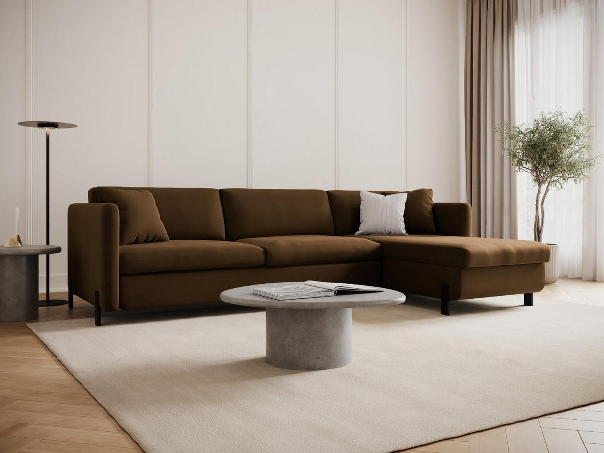 ECKSOFA ausklappbar rechts Gloria aus Samt schokolade 4 Sitzplätze - Dunkelbraun, Textil (260/170cm) - Micadoni
