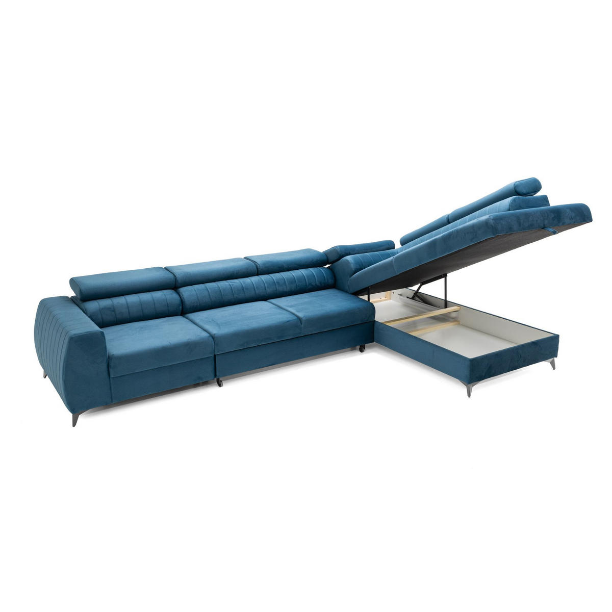 ECKSOFA PIERO MAXI Rechts mit Schlaffunktion 195x125 Velours Blau - Blau/Schwarz, Holz/Textil (203/350cm) - Muffo