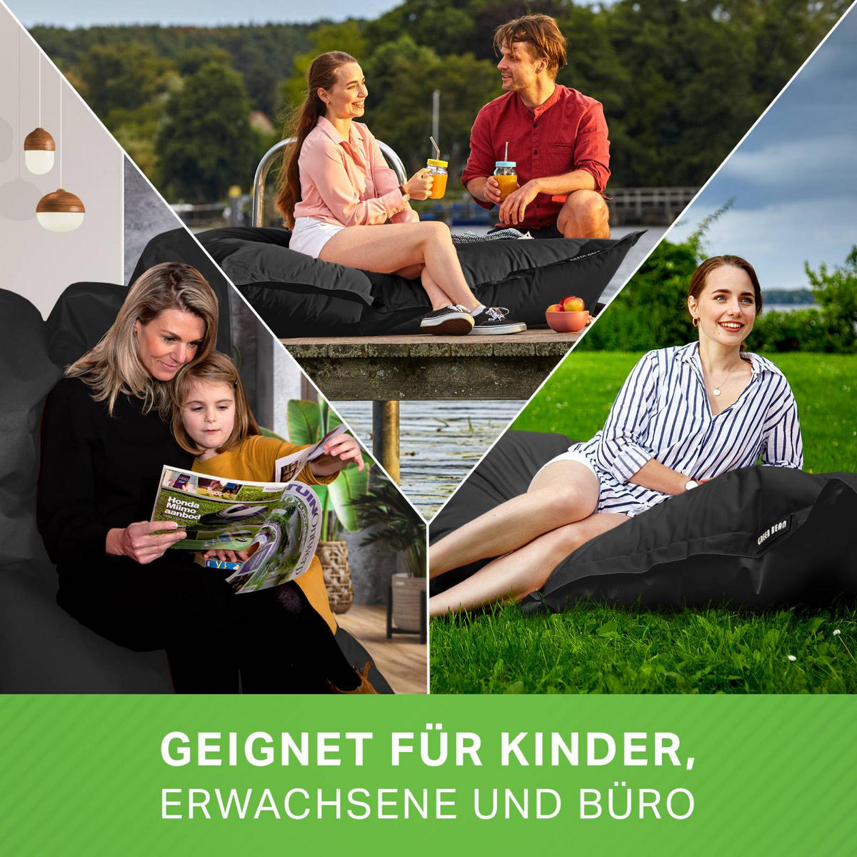RIESEN-SITZSACK "Square" 120x160cm 270 L - Schwarz, Textil (120/25/160cm) - Green Bean