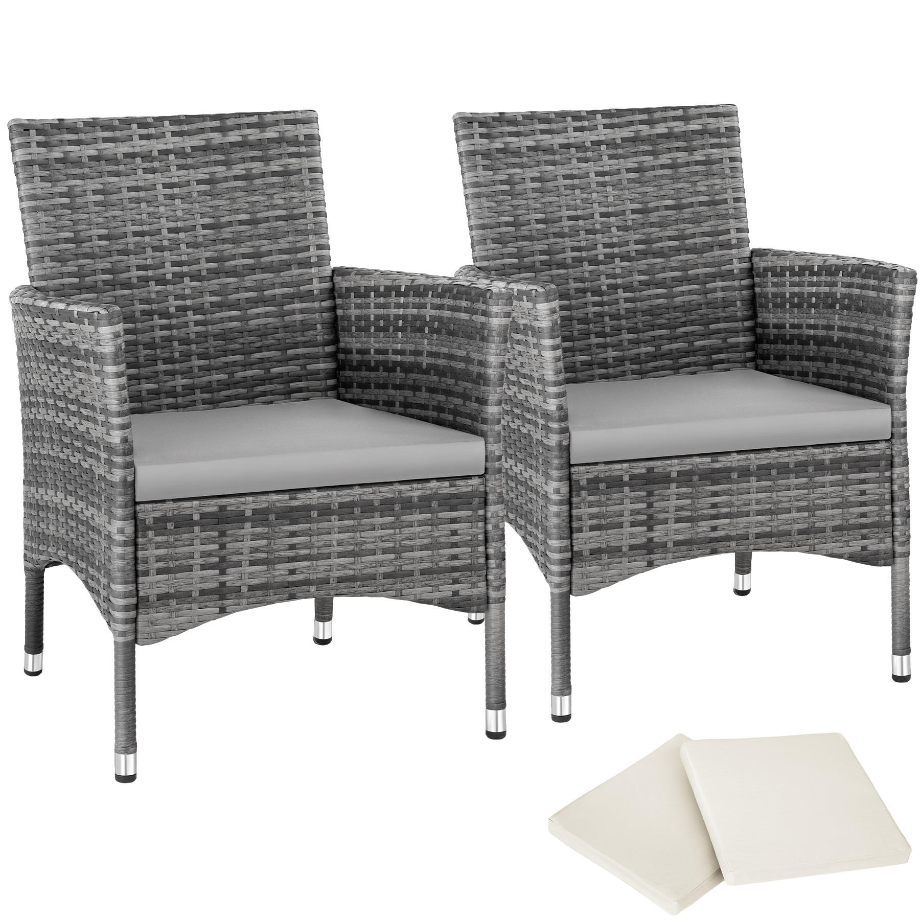RATTANSTUHL 2er Set Nantes,59 x 57 x 85 cm,grau/hellgrau - Grau, Kunststoff (57/85/59cm) - tectake