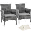 RATTANSTUHL 2er Set Nantes,59 x 57 x 85 cm,grau/hellgrau - Grau, Kunststoff (57/85/59cm) - tectake