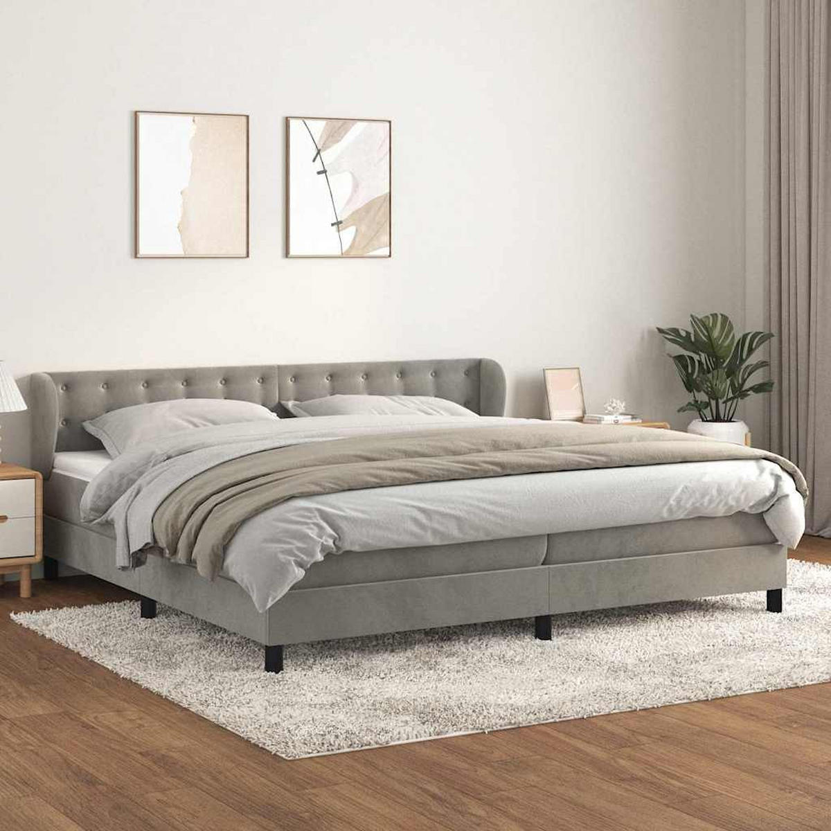 BOXSPRINGBETT 200/200 Cm Grau Samt - Hellgrau, Textil (203/203cm) - vidaXL