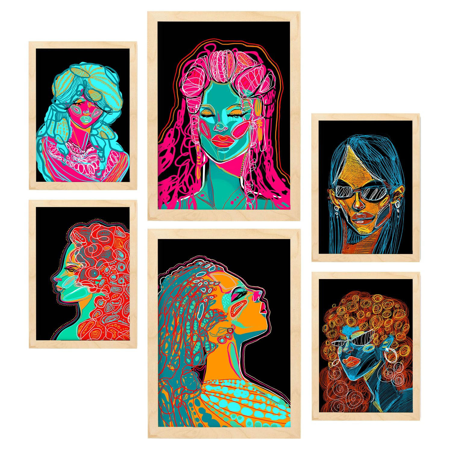 POSTER Set Mit 6 Shades of Beauty 2 Abstrakt Feminin Größe A3 & A4 Rahmen aus hellem Holz - Beige, Papier (29.7/1cm) - Nacnic
